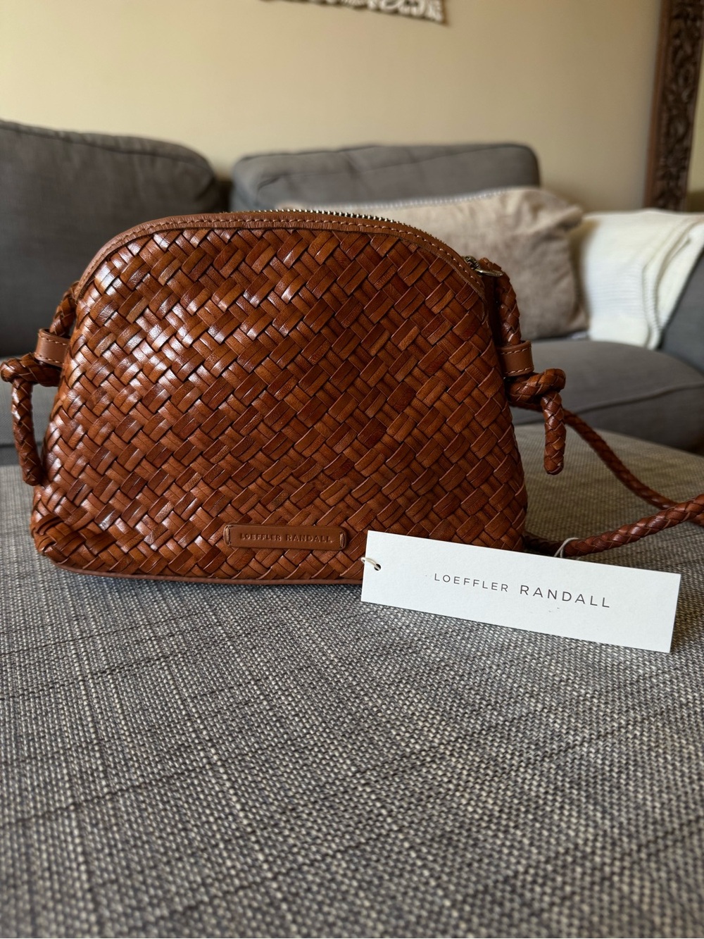 Loeffler Randall Cognac Woven Leather Crossbody